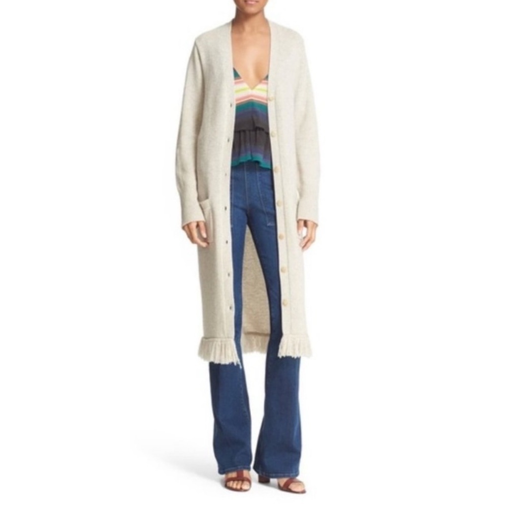 Apiece‎ Apart || Freida Long Fringe Cardigan Cashmere Wool Tan Small